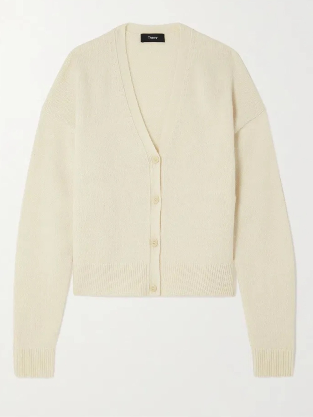 Theory Cream Button V-Neck Cardigan Sweater